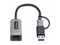 StarTech.com USB-C to Ethernet Adapter w/USB-A Adapter, Realtek RTL8153B - Nettverksadapter - USB-C 3.2 Gen 1 - Gigabit Ethernet - romgrå C21GA-USB-ETHERNET