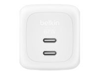 Belkin BoostCharge Pro - Strømadapter - GaN - 67 watt - Fast Charge, PD 3.1/PPS - 2 utgangskontakter (2 x USB-C) - hvit WCH020KQWH